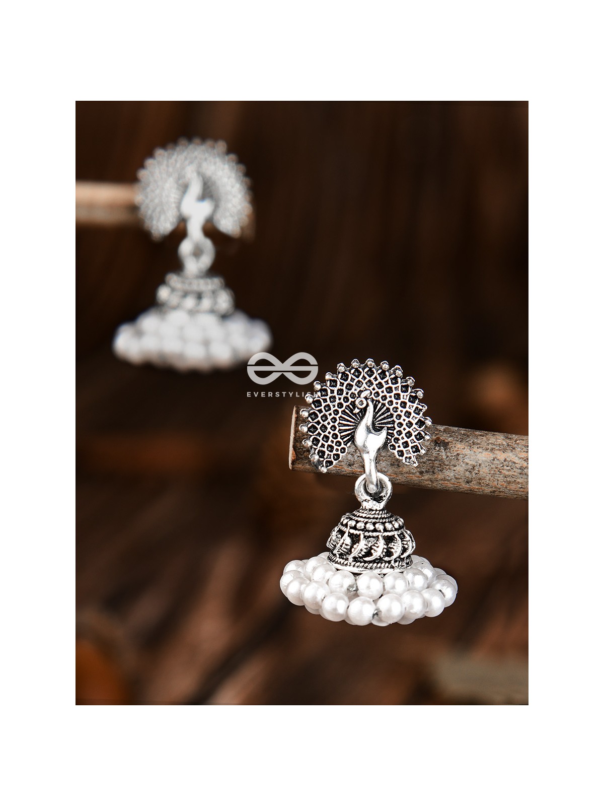 The Triple Threaded Pearl Peacock Jhumkis - Tiny Trinket Earrings