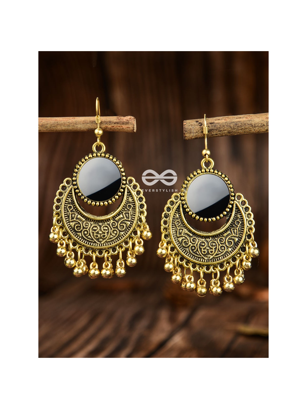 The Mirror Motifs- Oxidised Boho Earrings (Golden)