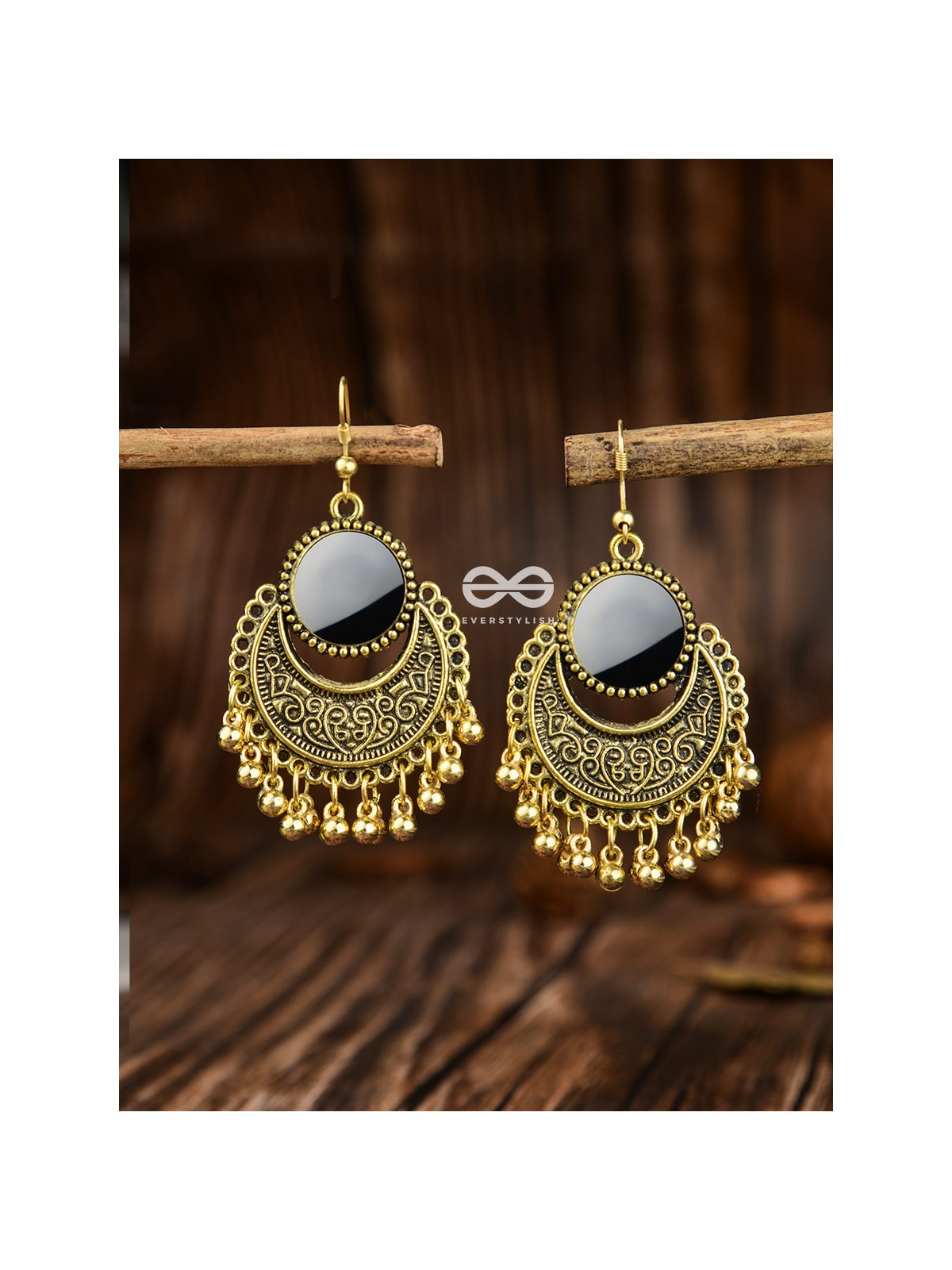 The Mirror Motifs- Oxidised Boho Earrings (Golden)