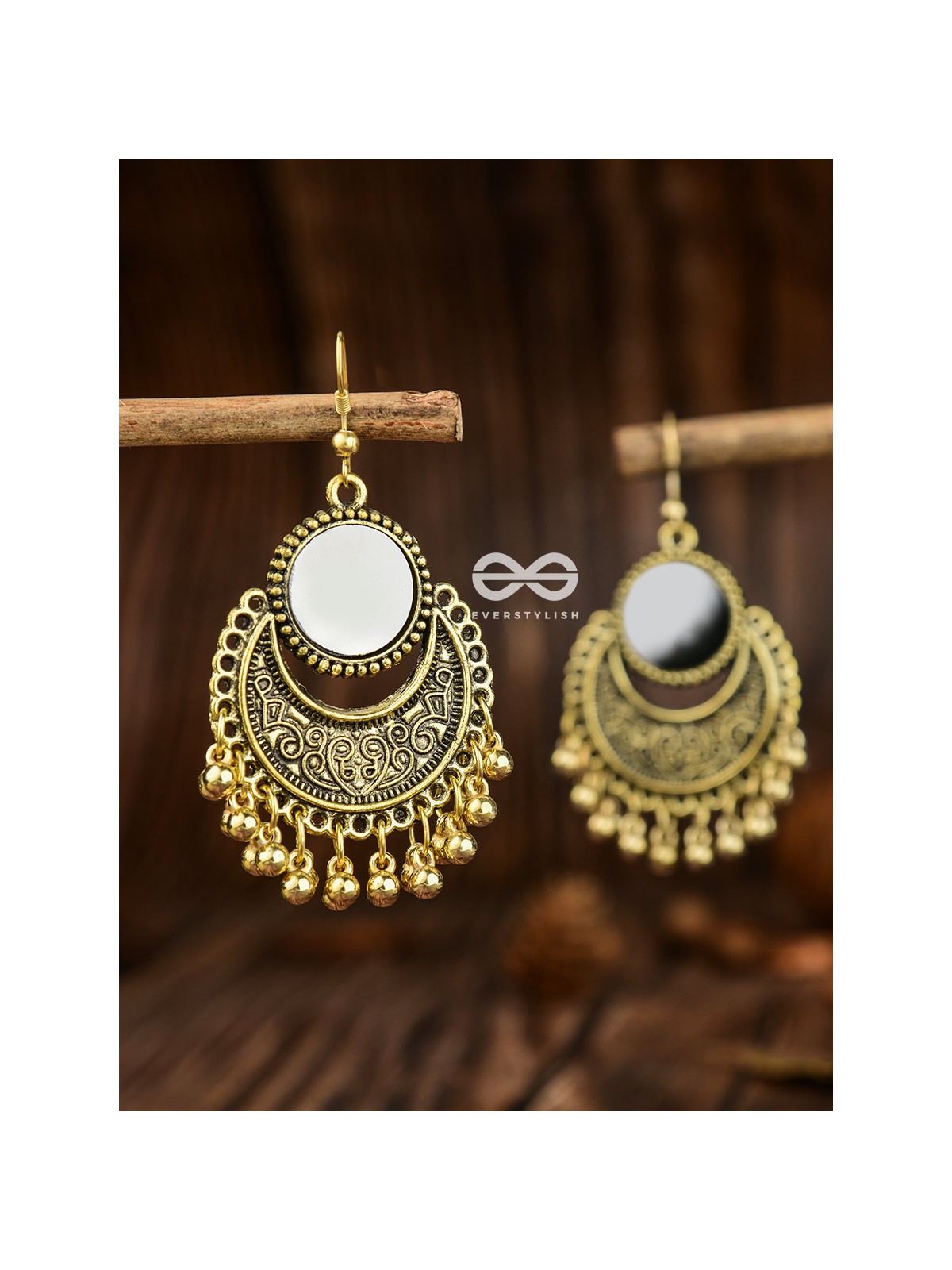 The Mirror Motifs- Oxidised Boho Earrings (Golden)