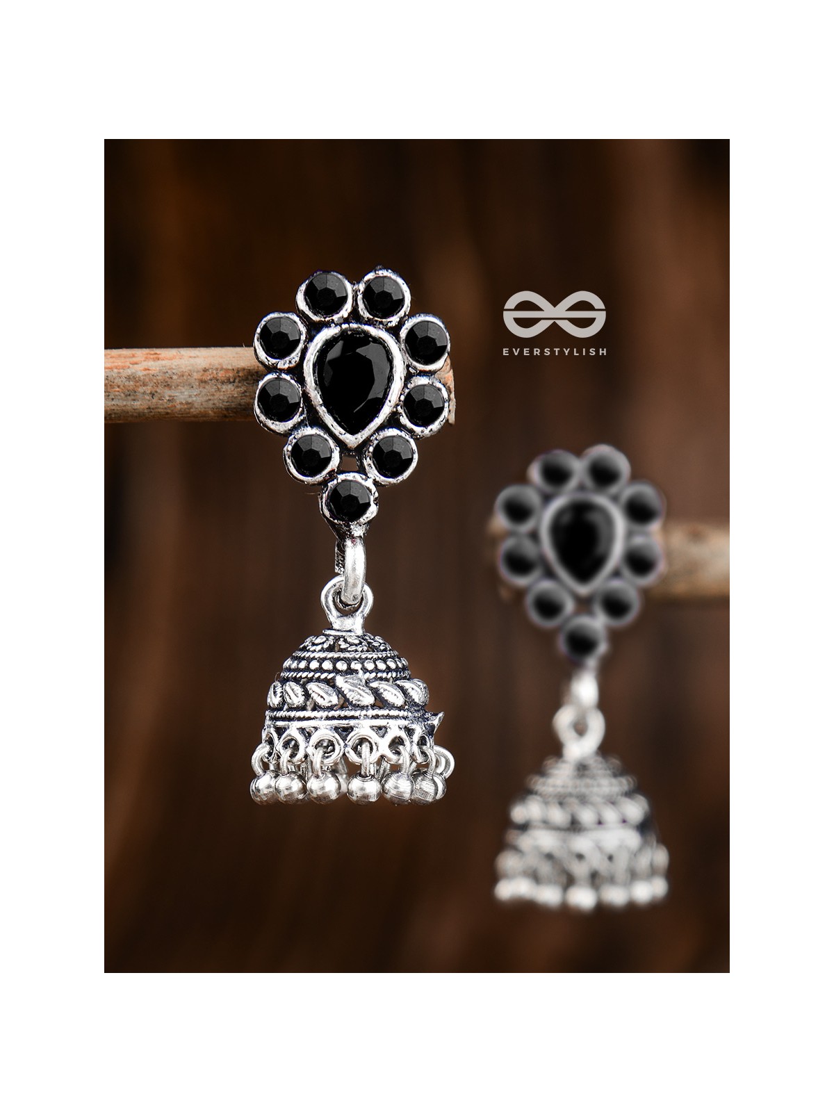The Shimmery Droplet Jhumkis - The Embellished Oxidised Collection