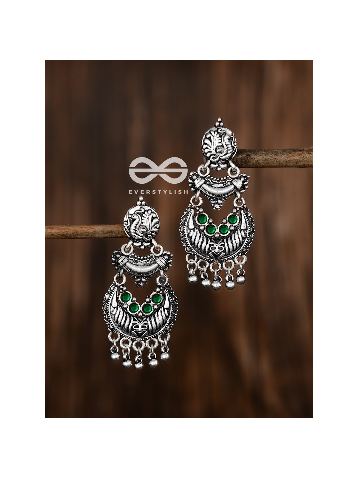 The Artistic Triple Layered Danglers (Emerald Green) - The Embellished Oxidised Collection