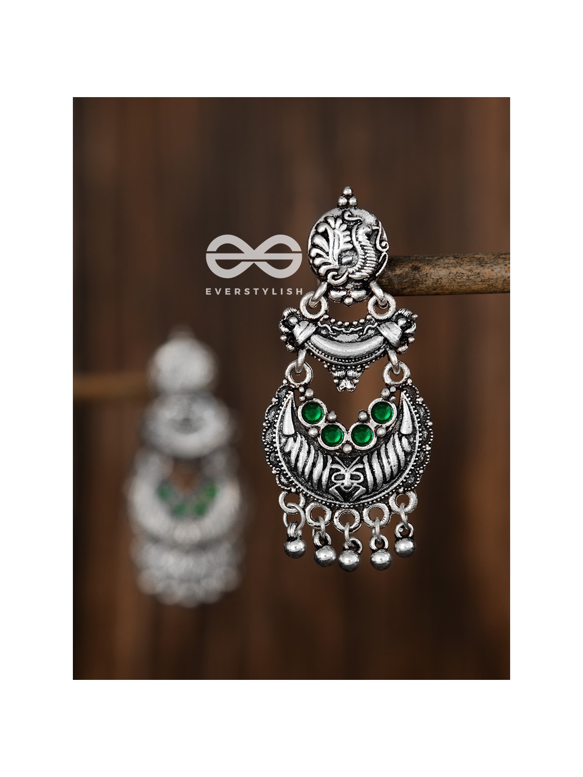 The Artistic Triple Layered Danglers (Emerald Green) - The Embellished Oxidised Collection