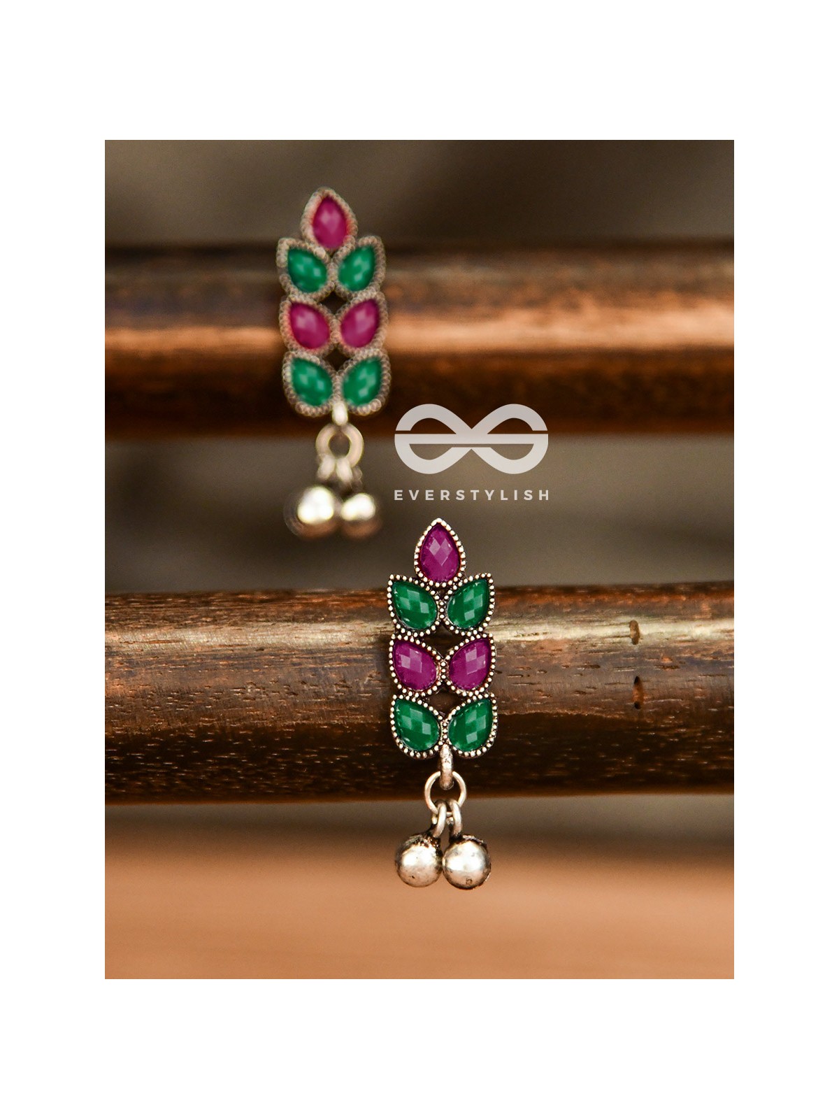 The Olive Branch Studs (Ruby-Emerald) - The Melodious Ghungroo Collection