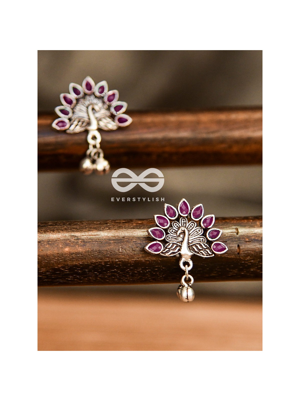 The Embellished Peacock Studs (Ruby Red) - The Melodious Ghungroo Collection