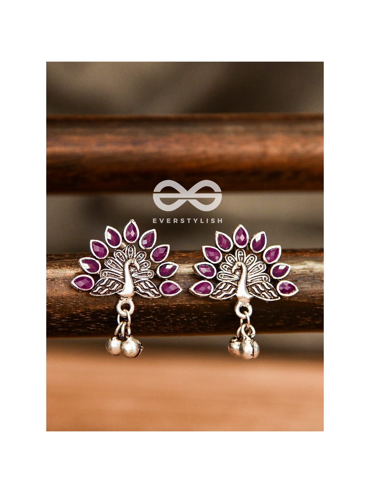 The Embellished Peacock Studs (Ruby Red) - The Melodious Ghungroo Collection