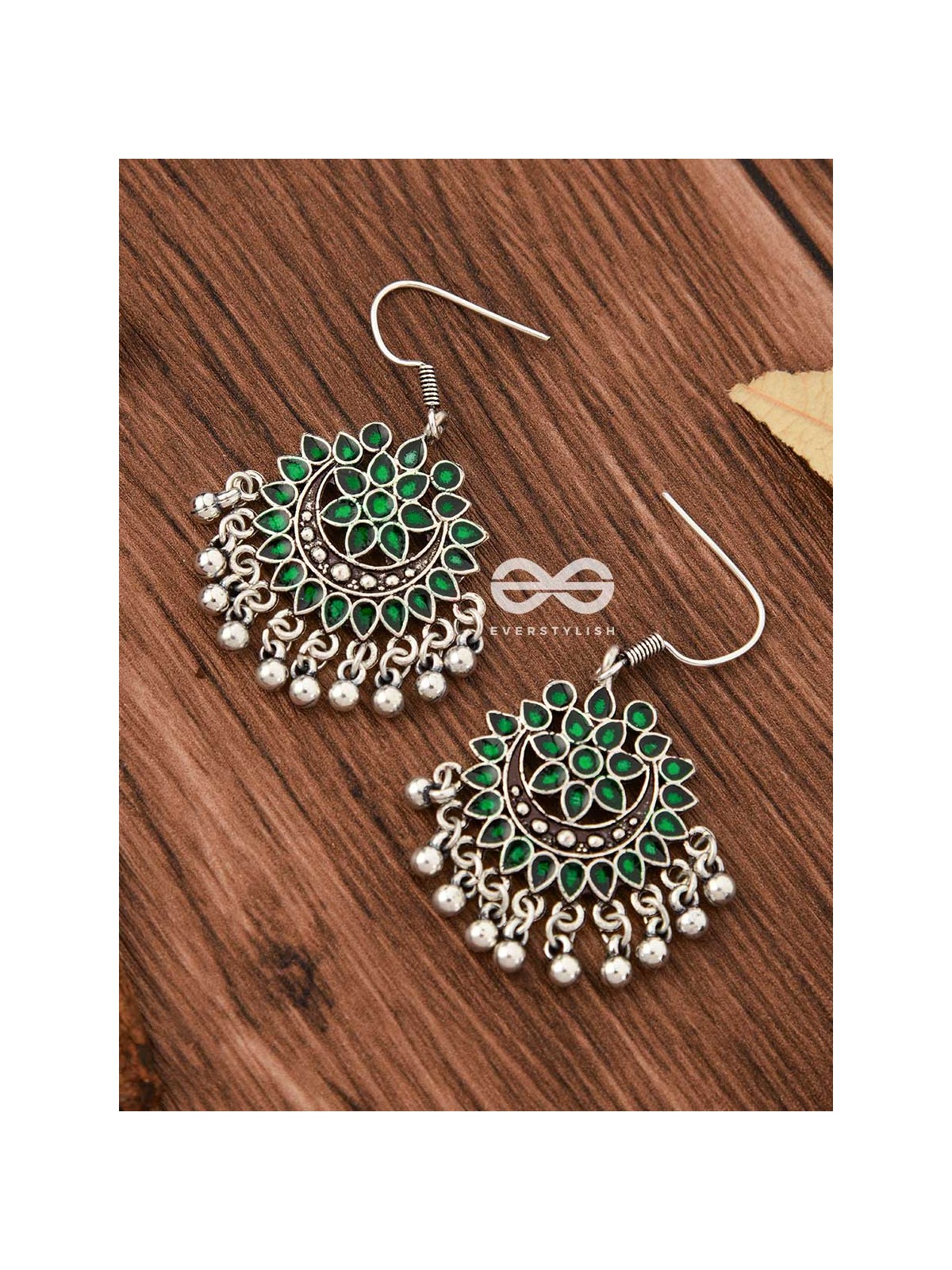The Fabulous Floral Enamel Danglers- Green - The Embellished Oxidised Collection