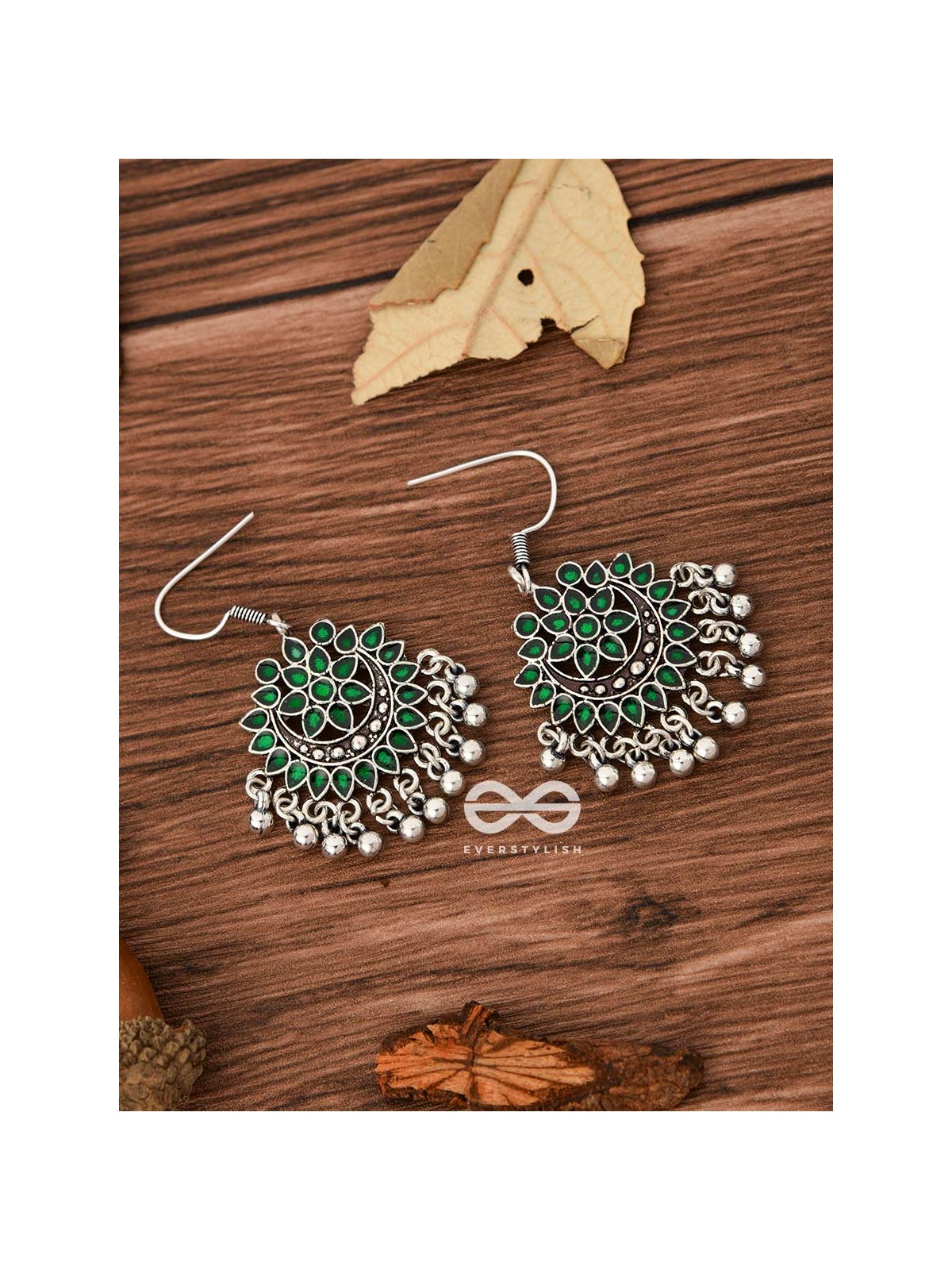The Fabulous Floral Enamel Danglers- Green - The Embellished Oxidised Collection