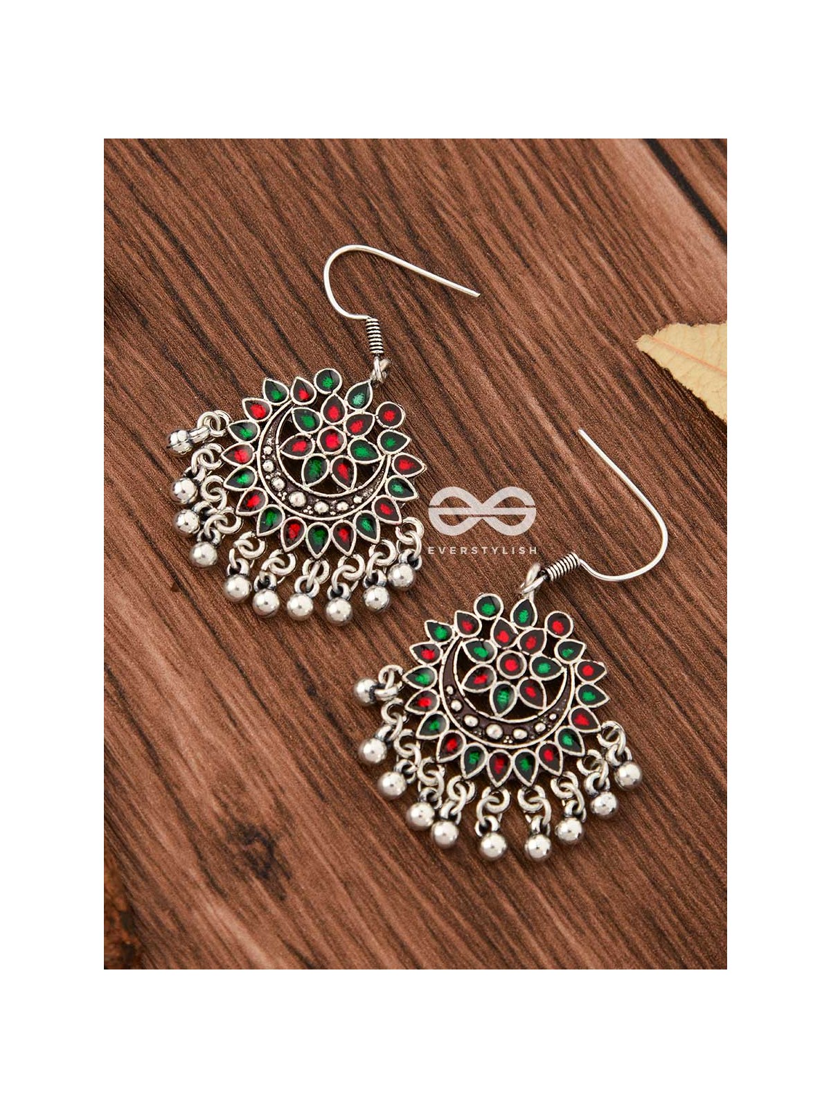 The Fabulous Floral Enamel Danglers (Red-Green) - The Embellished Oxidised Collection