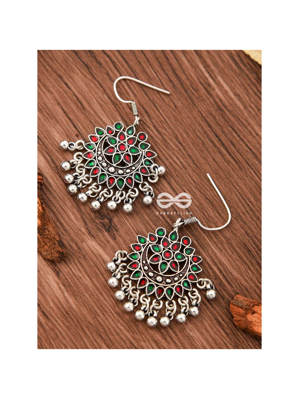 The Fabulous Floral Enamel Danglers (Red-Green) - The Embellished Oxidised Collection