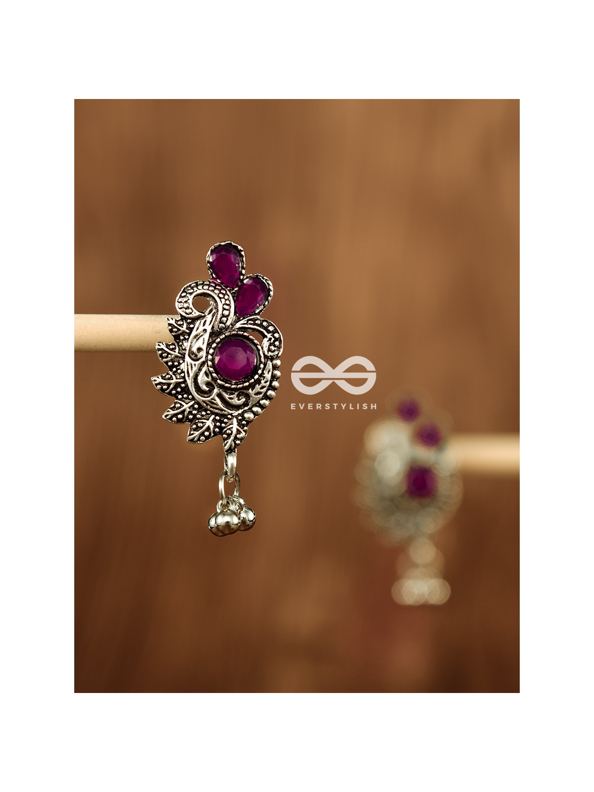 The Shimmery Motif Studs (Maroon) - Embellished Oxidised Collection
