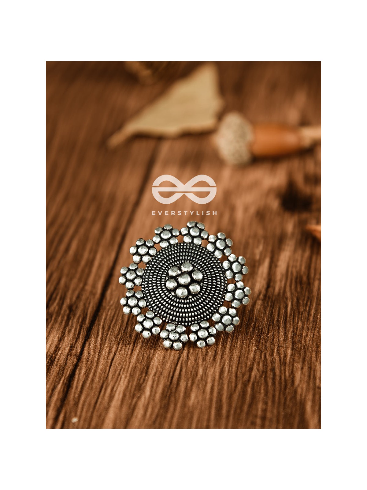 The Floral Artwork - Oxidised Boho Ring