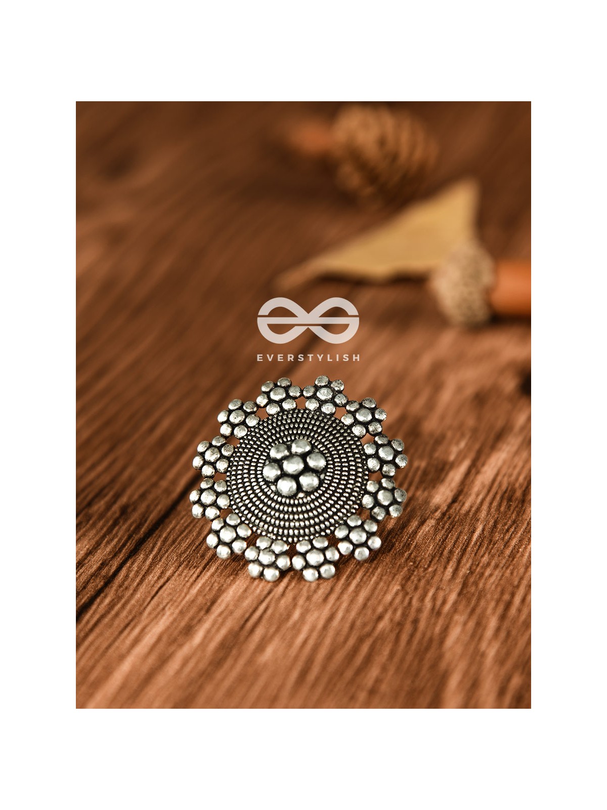 The Floral Artwork - Oxidised Boho Ring