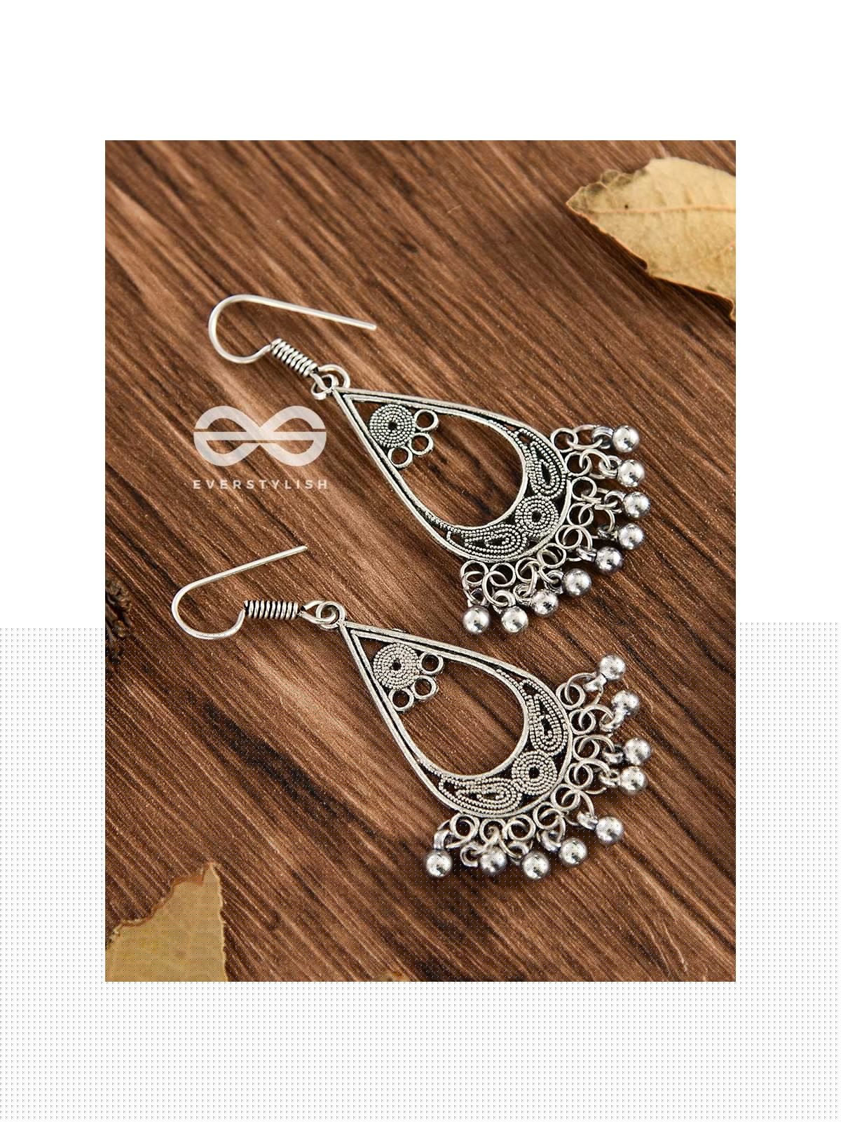 The Tribal Droplet Danglers - Oxidised Boho Earrings