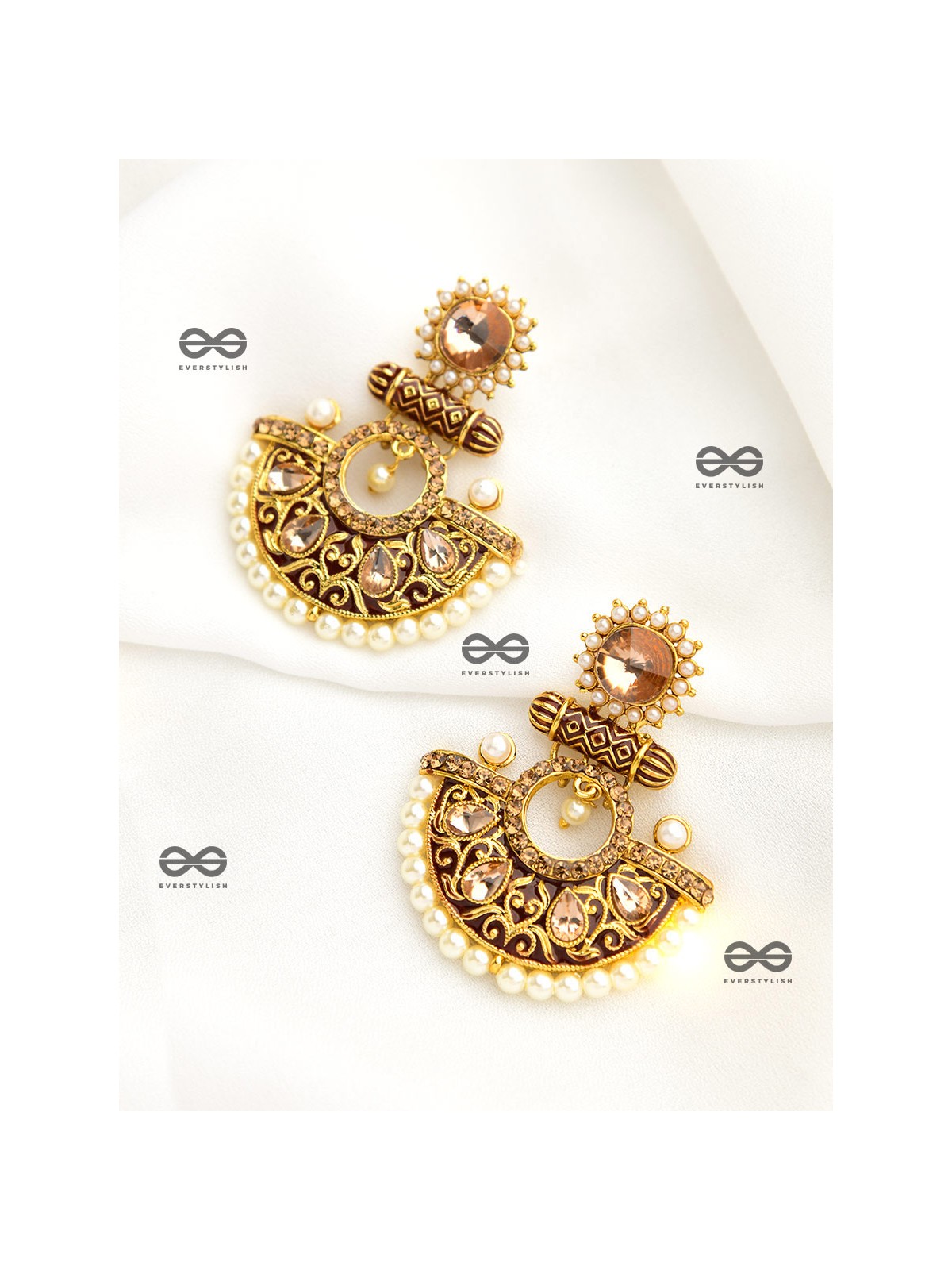 The Marvellous Meenakari Collection - Mehr Earrings - Brown-White
