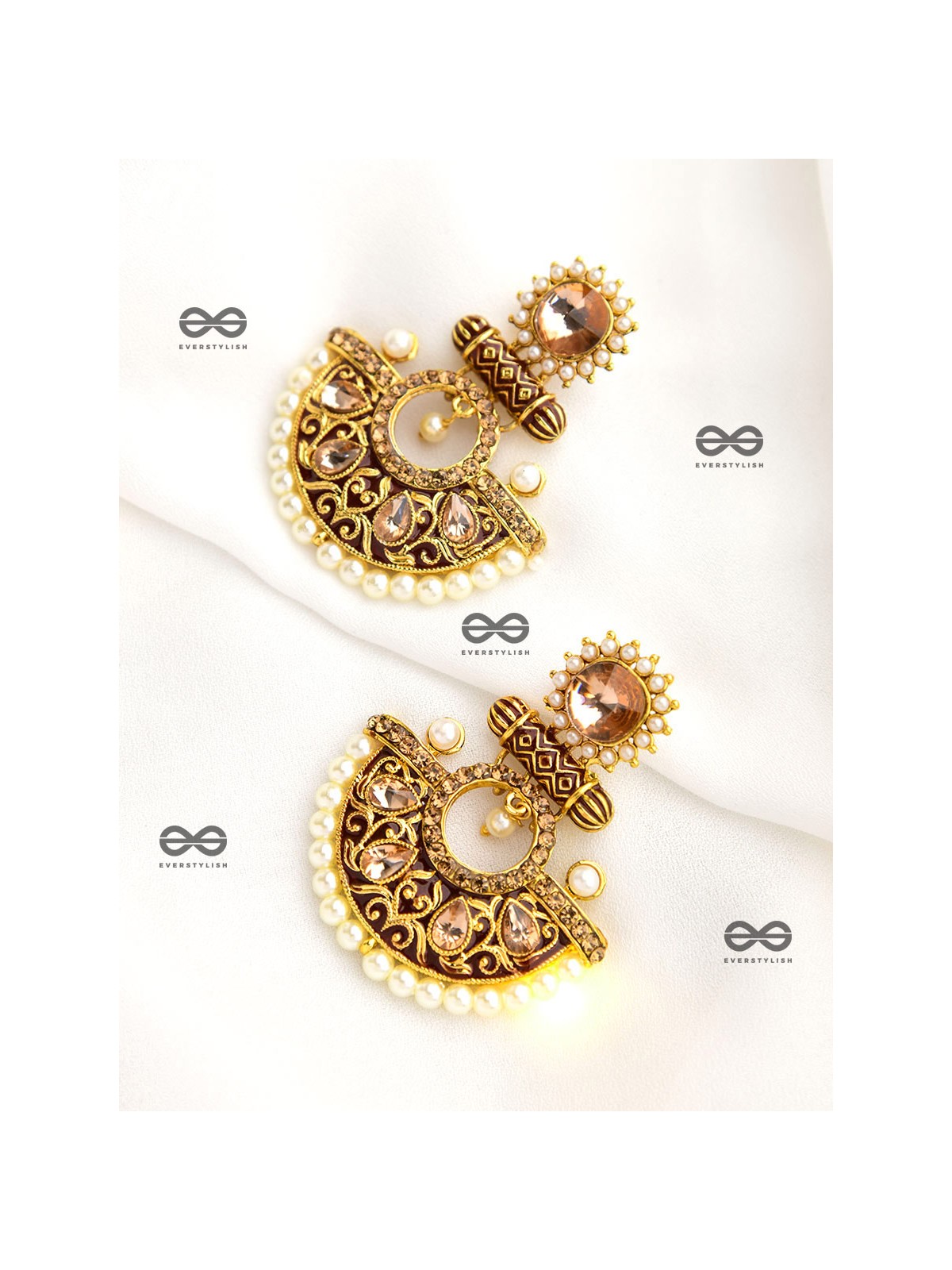 The Marvellous Meenakari Collection - Mehr Earrings - Brown-White