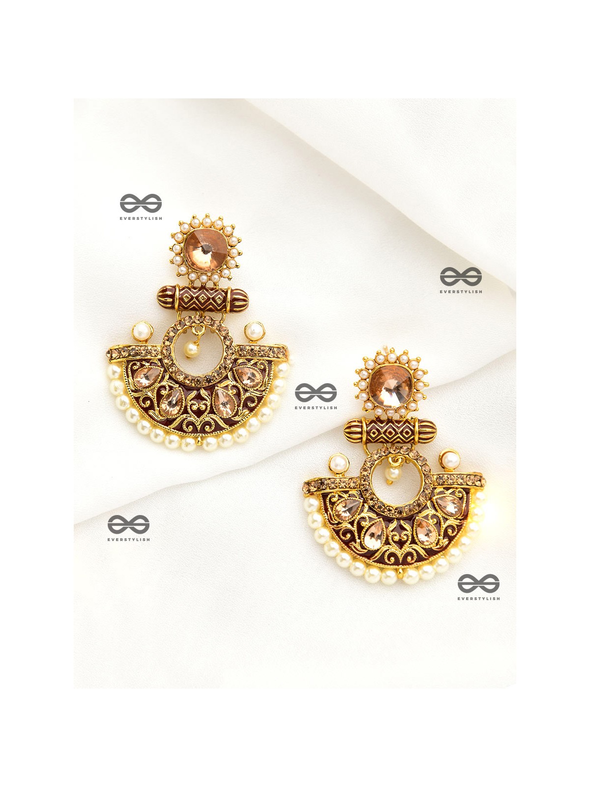 The Marvellous Meenakari Collection - Mehr Earrings - Brown-White