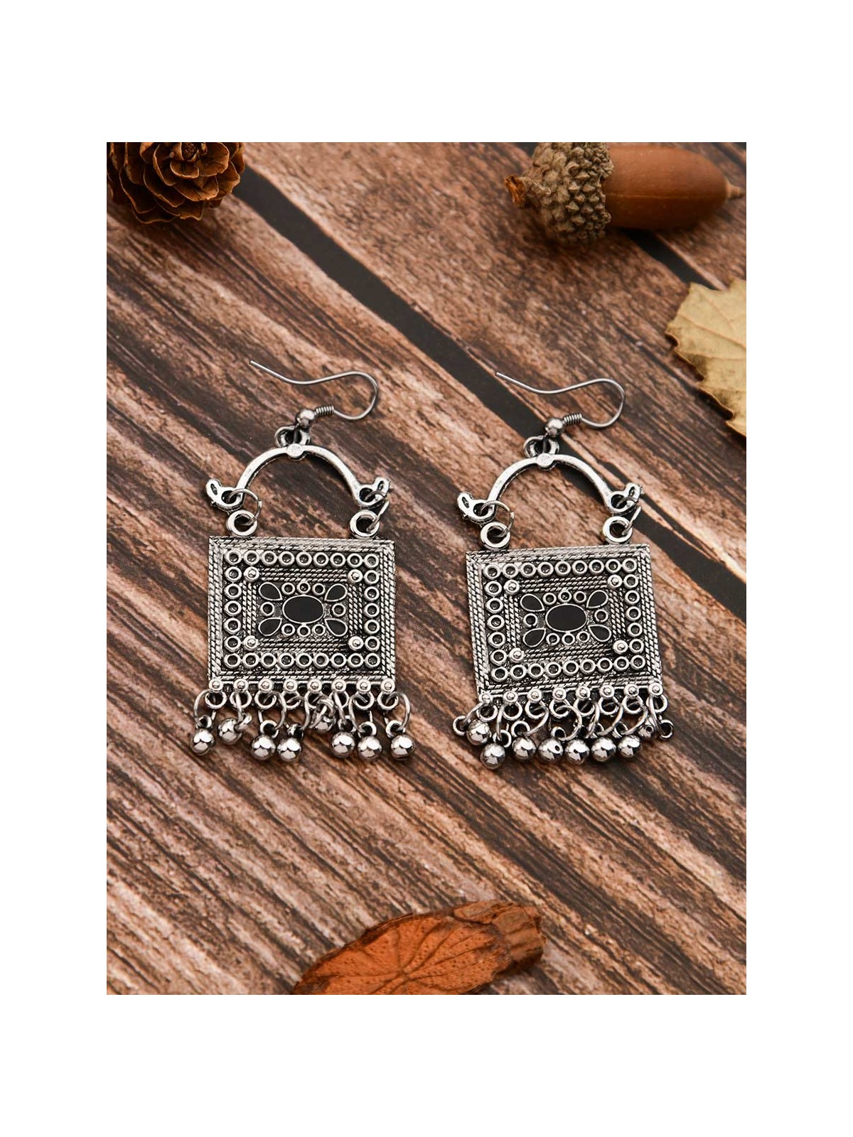 The Embellished Trunk - Oxidised Boho Earrings - Silver