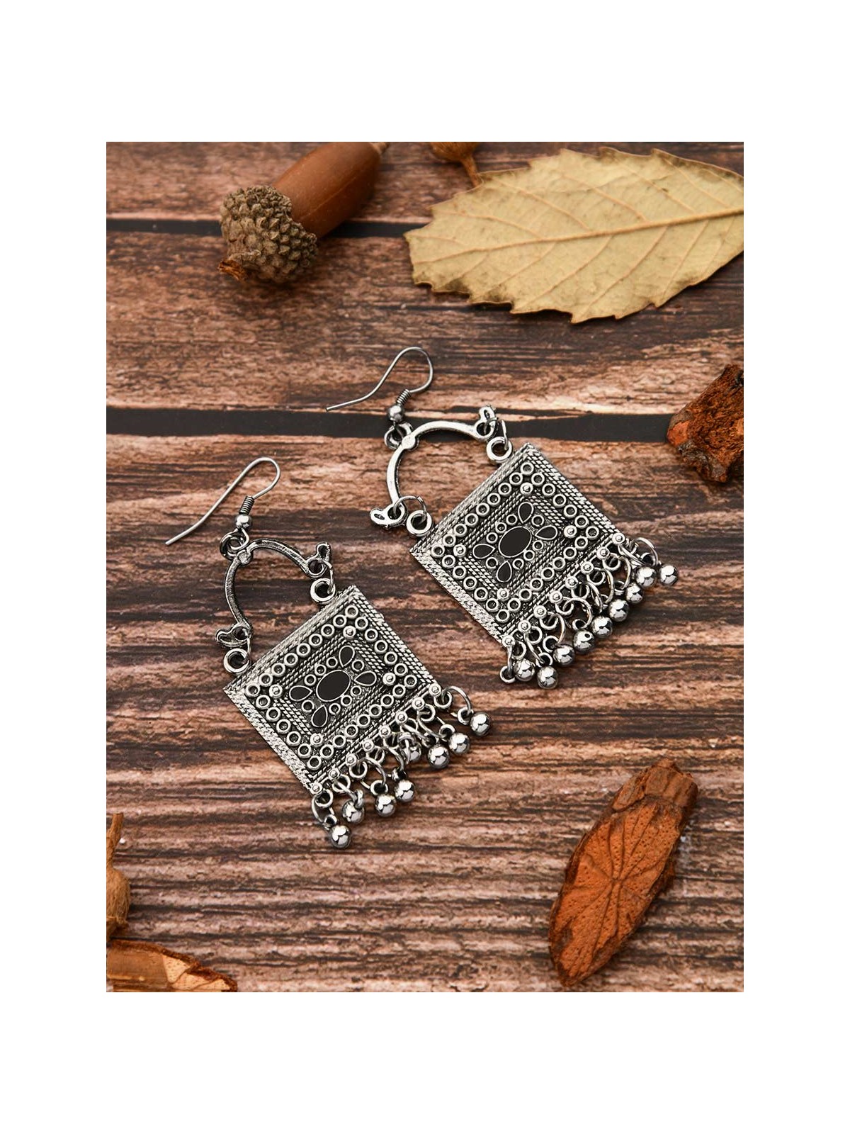 The Embellished Trunk - Oxidised Boho Earrings - Silver