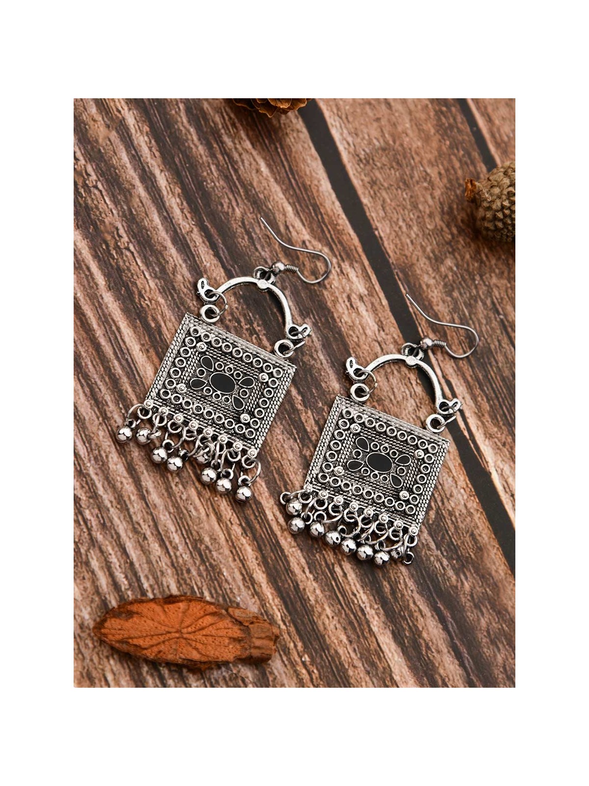 The Embellished Trunk - Oxidised Boho Earrings - Silver