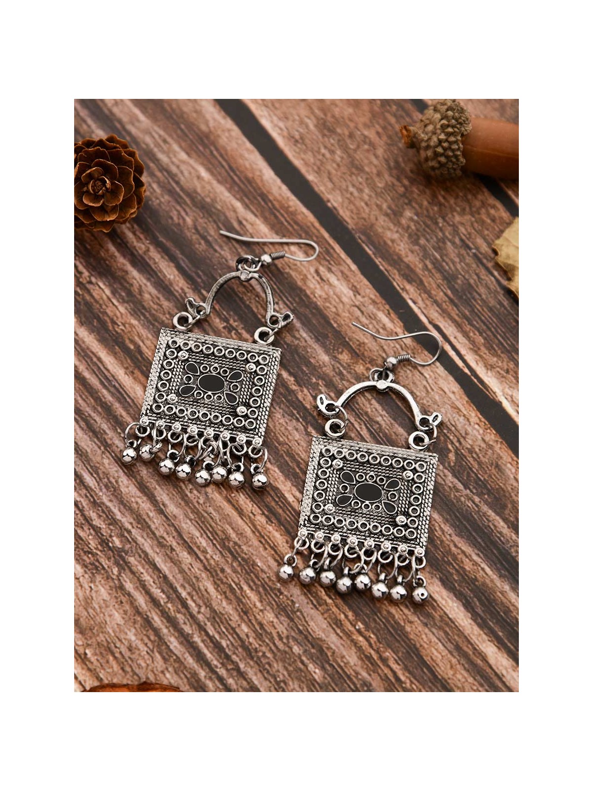 The Embellished Trunk - Oxidised Boho Earrings - Silver
