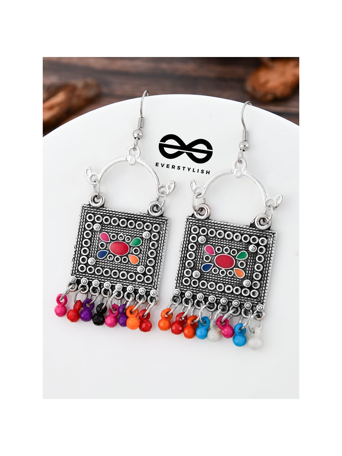 The Embellished Trunk - Oxidised Boho Earrings - Multicolour