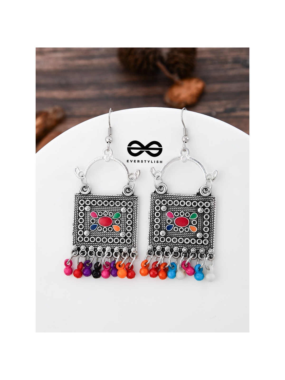 The Embellished Trunk - Oxidised Boho Earrings - Multicolour