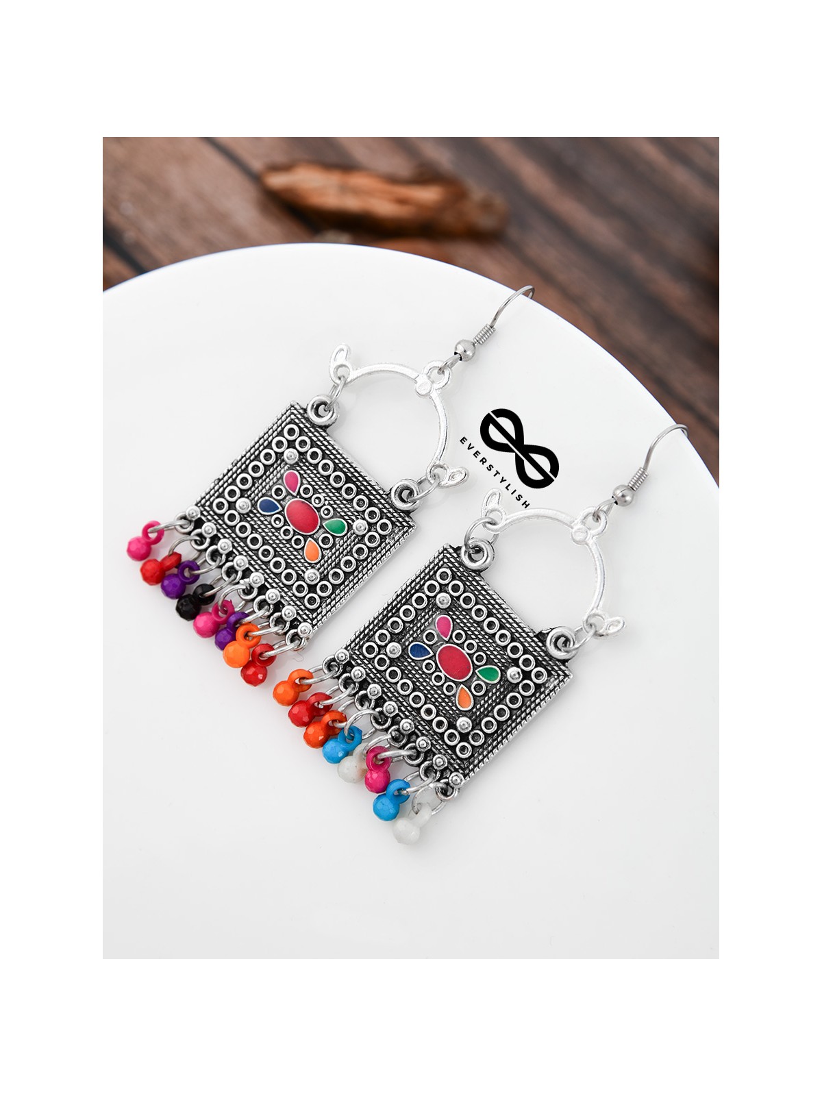 The Embellished Trunk - Oxidised Boho Earrings - Multicolour