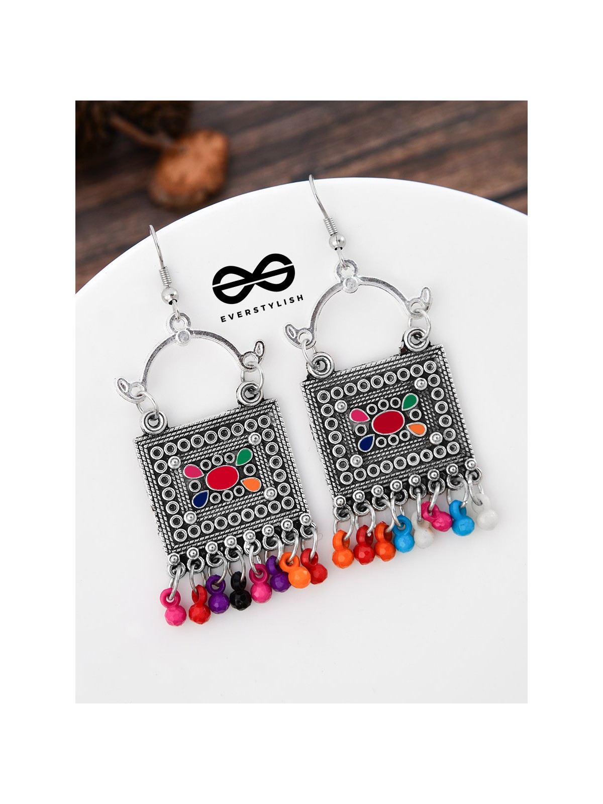 The Embellished Trunk - Oxidised Boho Earrings - Multicolour