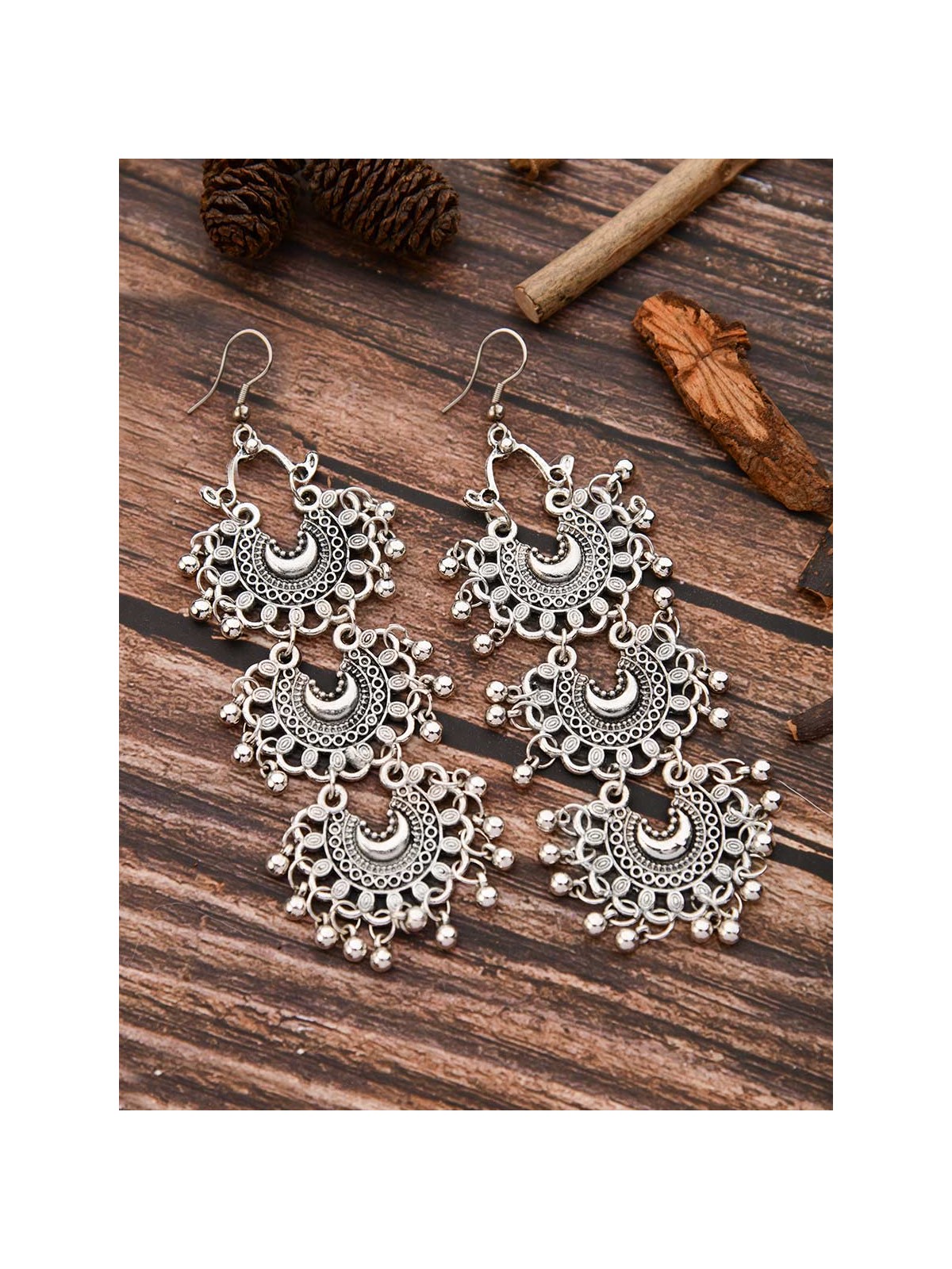 The Triple Moons - Oxidised Boho Earrings