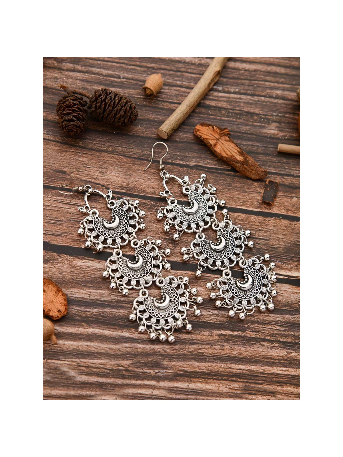 The Triple Moons - Oxidised Boho Earrings