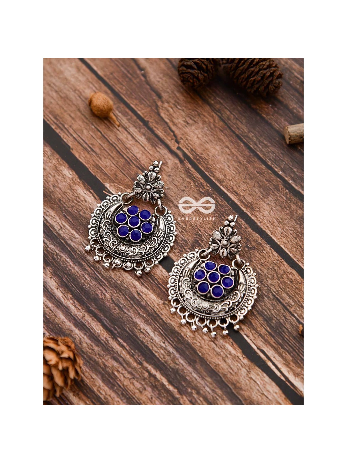 The Peppy Touch - Oxidised Boho Earrings (Blue)