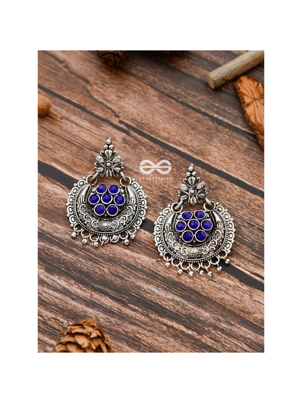 The Peppy Touch - Oxidised Boho Earrings (Blue)