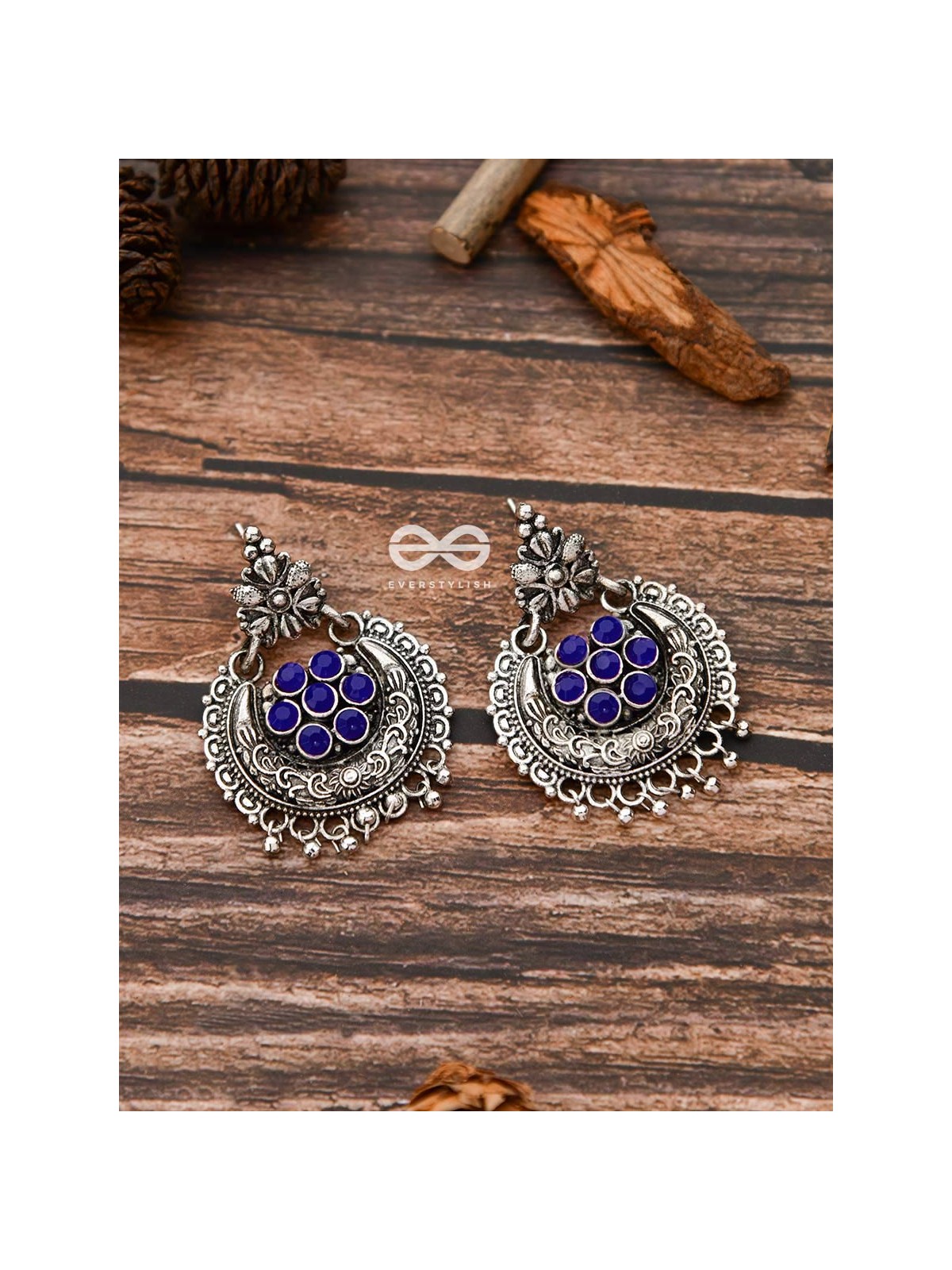The Peppy Touch - Oxidised Boho Earrings (Blue)