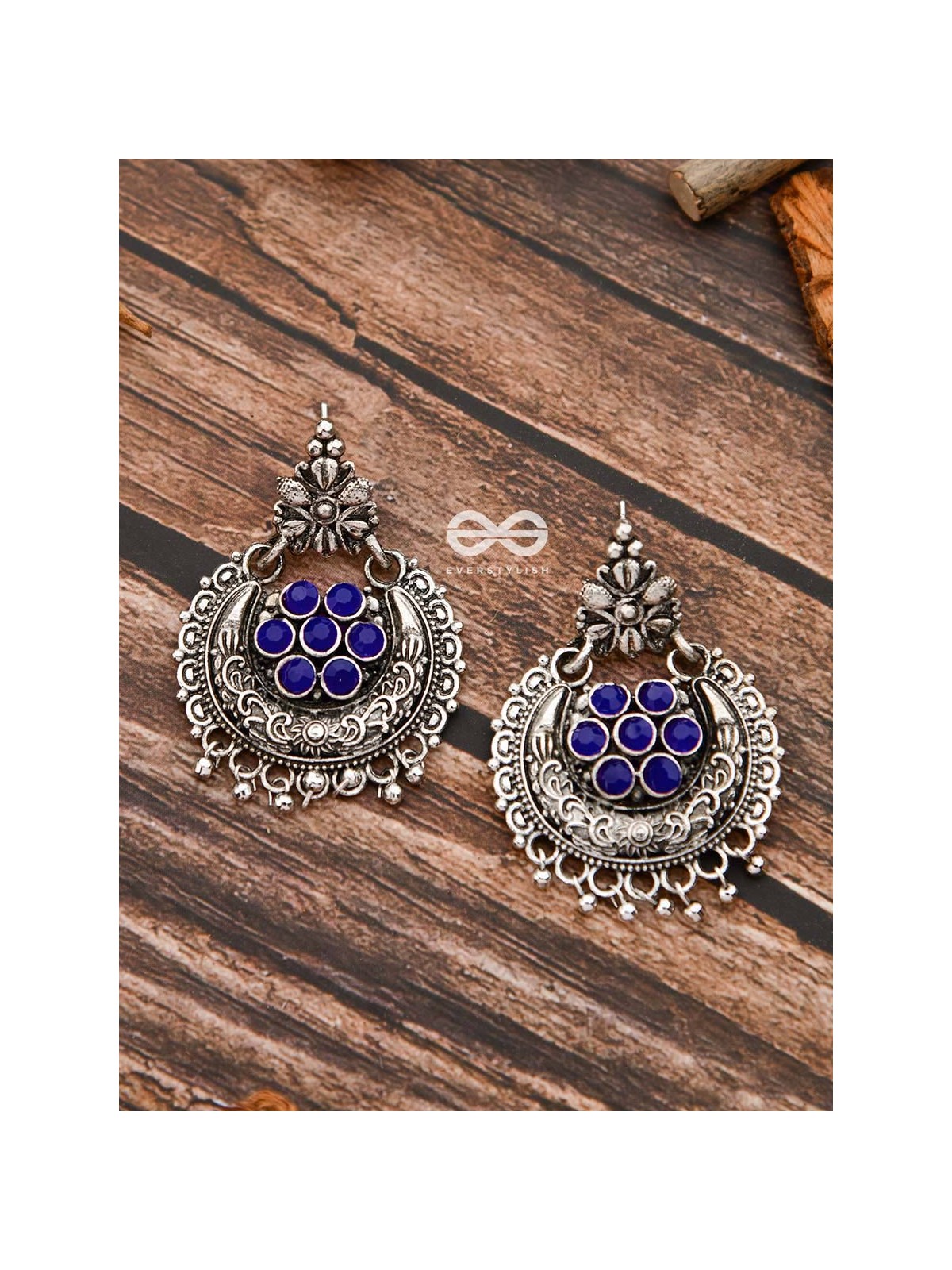The Peppy Touch - Oxidised Boho Earrings (Blue)