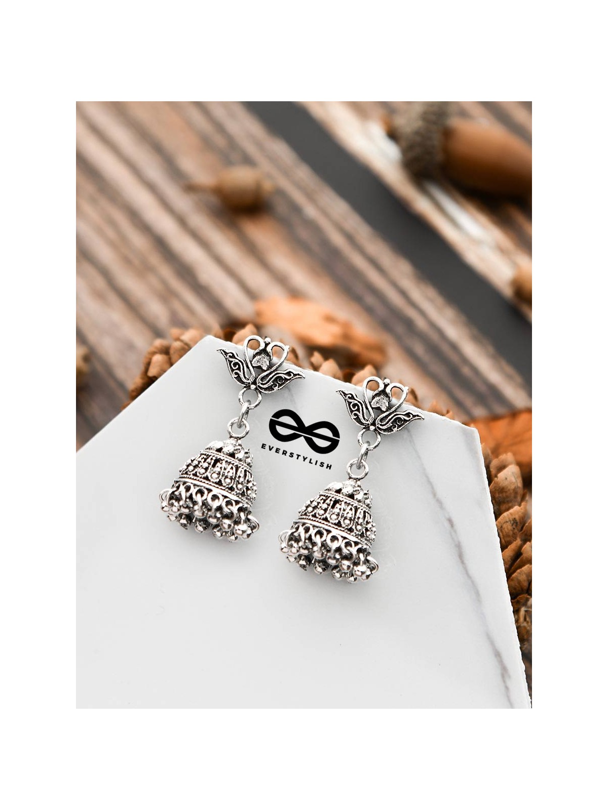 The Oxidised Swan Jhumkis - Tiny Trinket Earrings