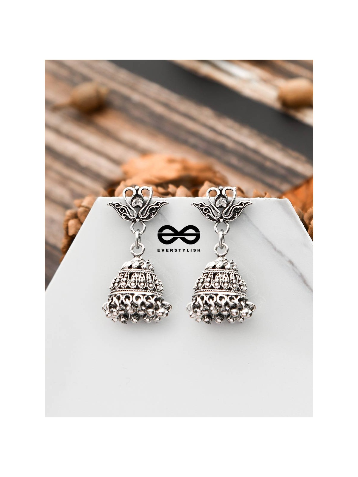 The Oxidised Swan Jhumkis - Tiny Trinket Earrings