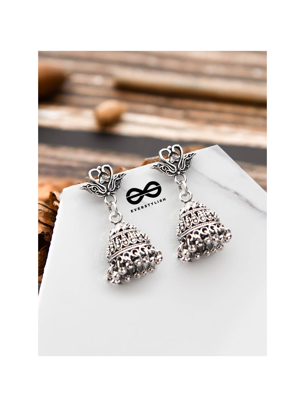 The Oxidised Swan Jhumkis - Tiny Trinket Earrings