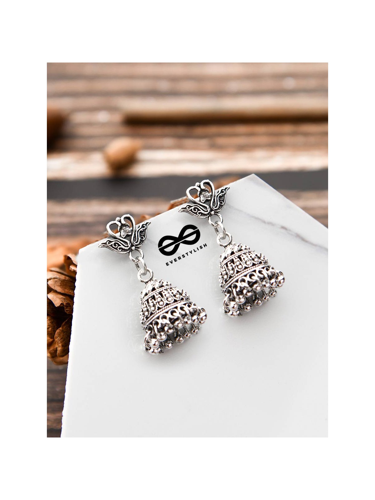 The Oxidised Swan Jhumkis - Tiny Trinket Earrings