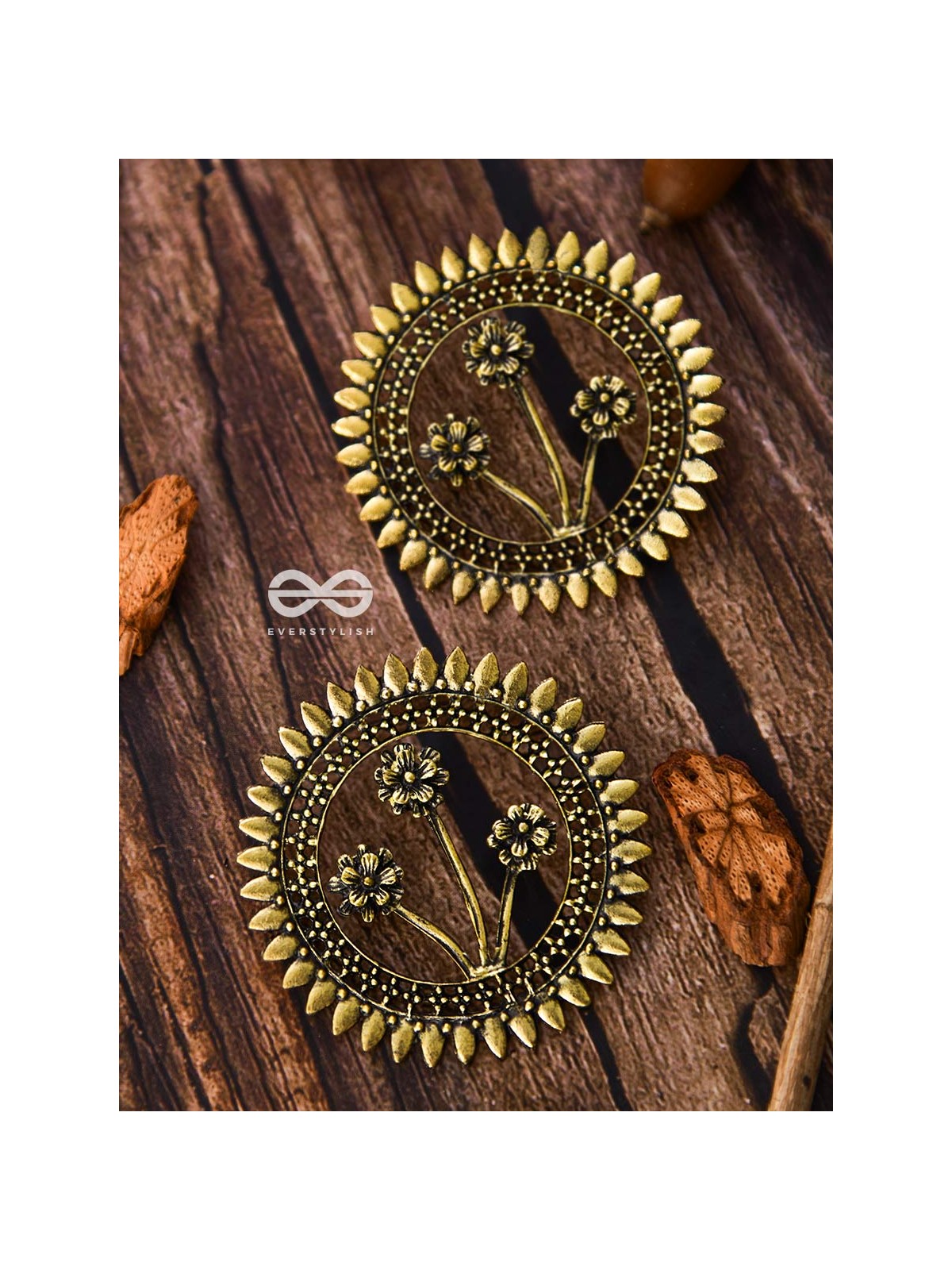 The Artsy Bohemian Sun - Oxidised Boho Earrings (Golden)