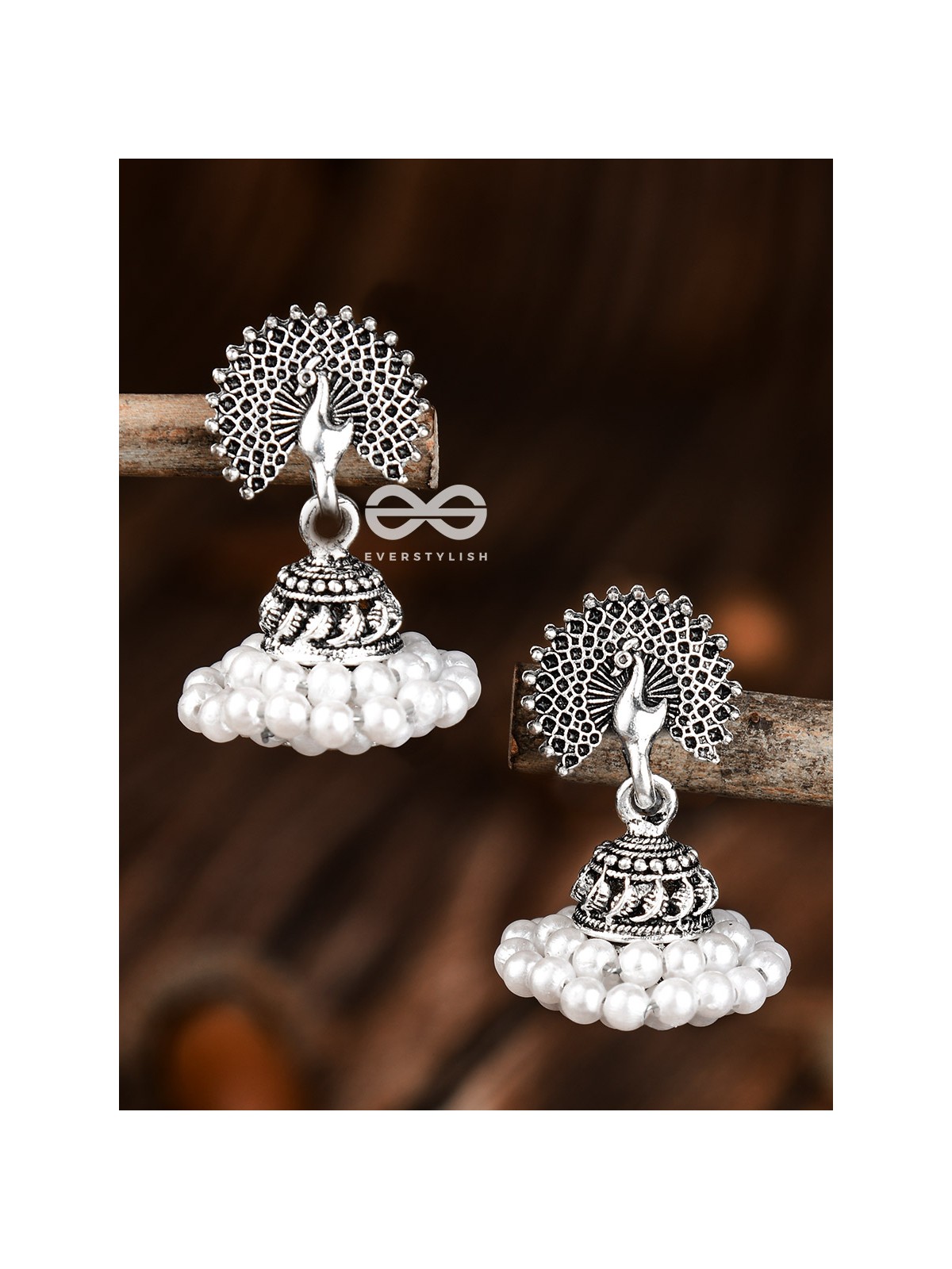The Triple Threaded Pearl Peacock Jhumkis - Tiny Trinket Earrings