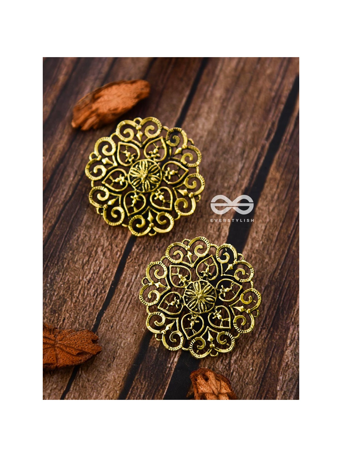 The Golden Emblem Studs - Oxidised Boho Earrings