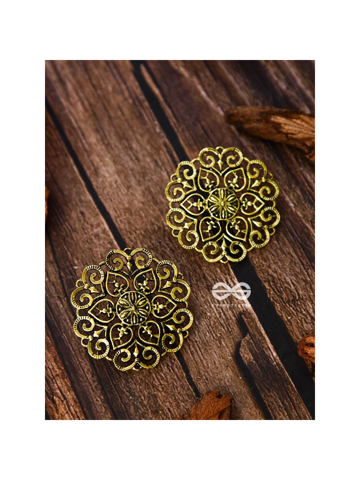The Golden Emblem Studs - Oxidised Boho Earrings