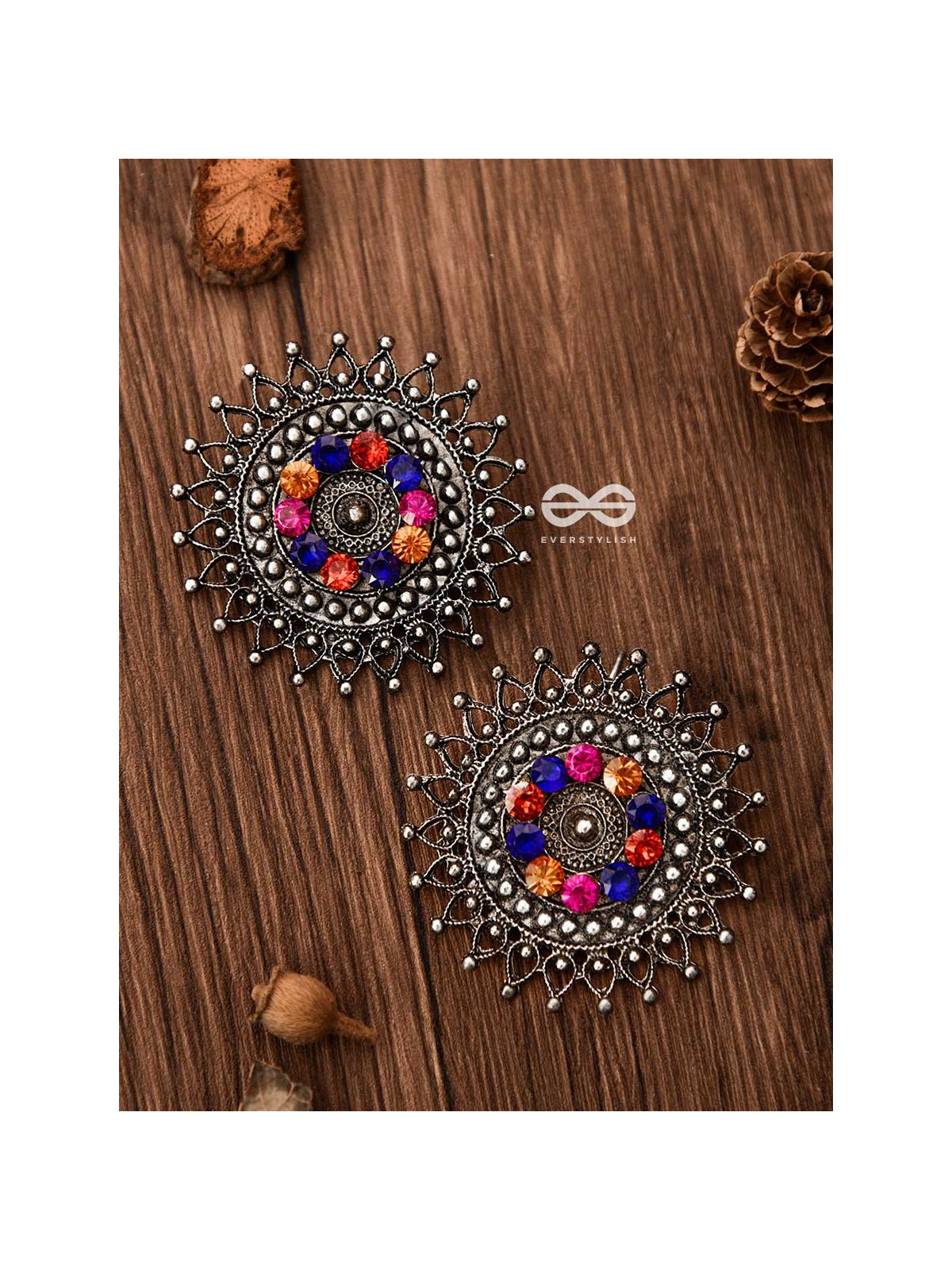 A Colourful Dark Fantasy -Oxidised Boho Earrings