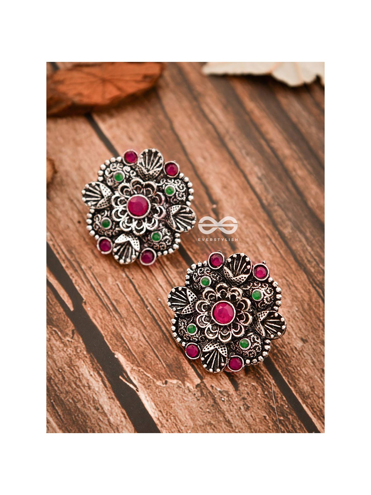 The Intriguing Affair Studs - Ruby Red - The Embellished Oxidised Collection