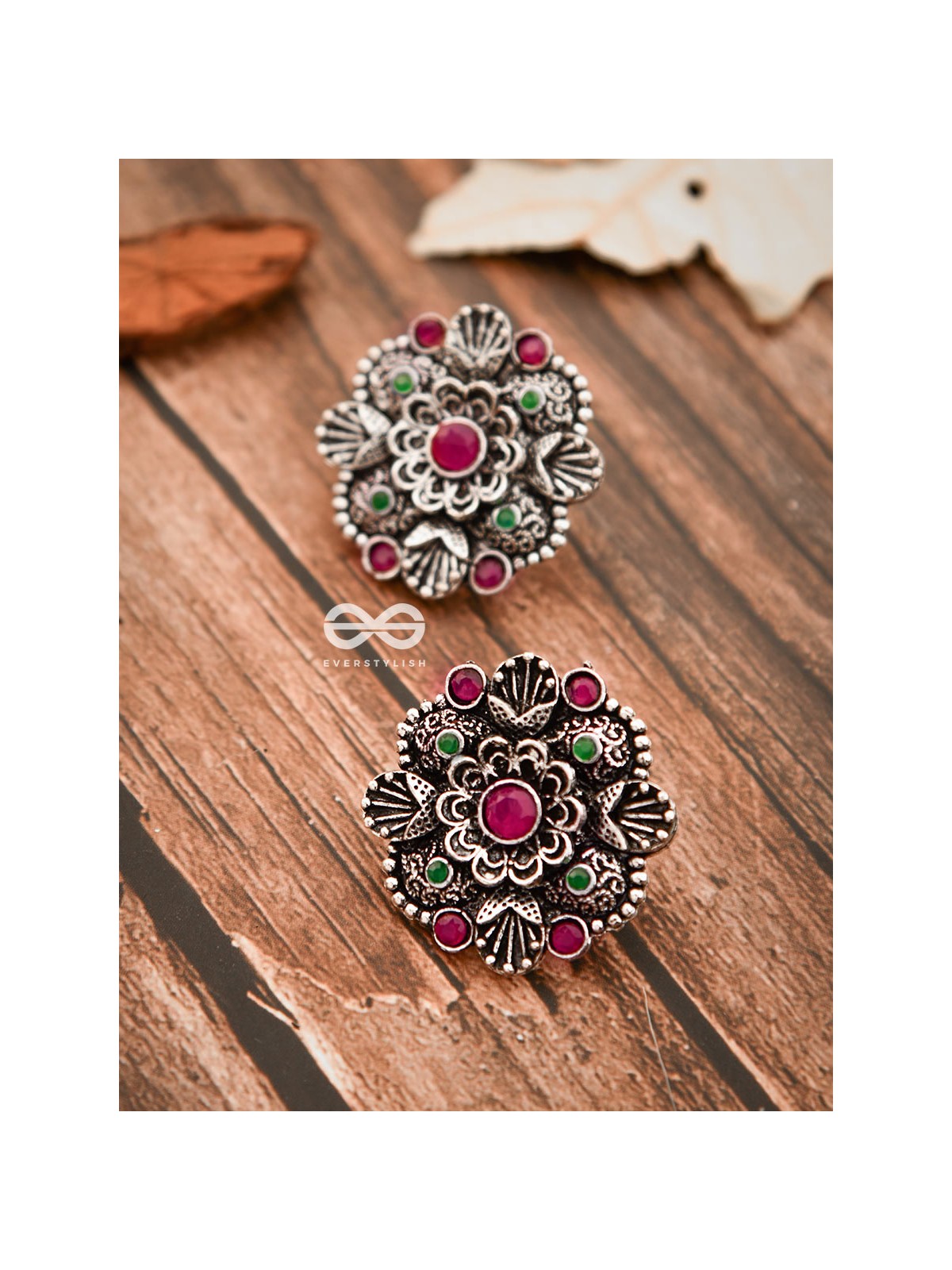 The Intriguing Affair Studs - Ruby Red - The Embellished Oxidised Collection