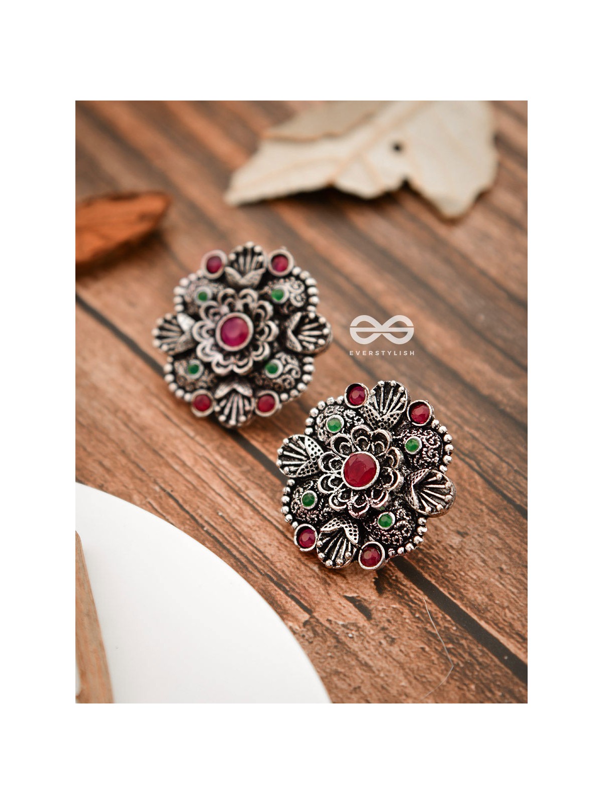 The Intriguing Affair Studs - Ruby Red - The Embellished Oxidised Collection