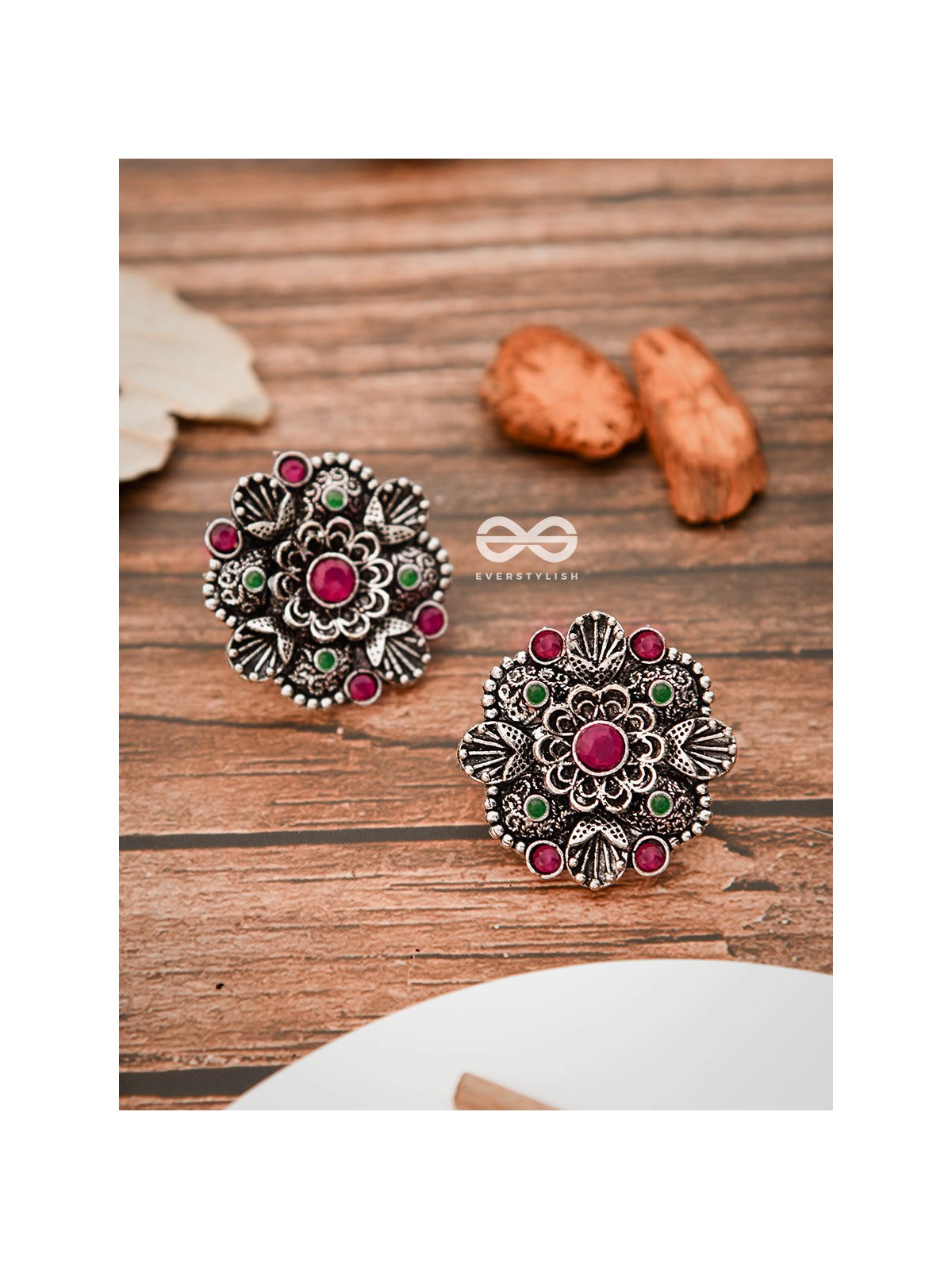 The Intriguing Affair Studs - Ruby Red - The Embellished Oxidised Collection