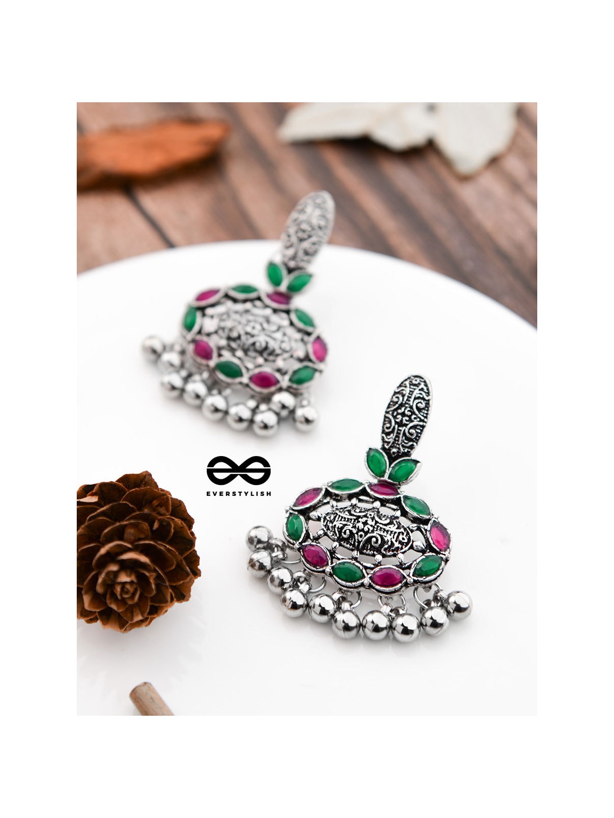 The Intricate Artistry (Pink-Green) - The Embellished Oxidised Collection