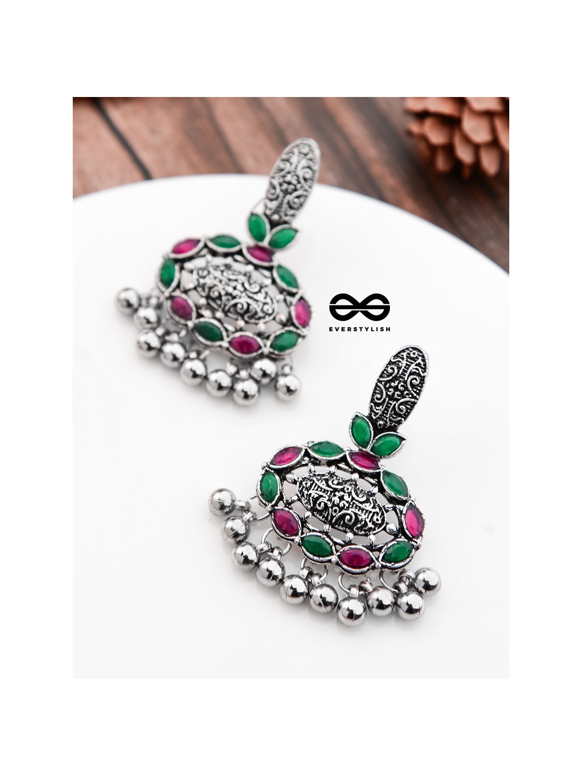 The Intricate Artistry (Pink-Green) - The Embellished Oxidised Collection